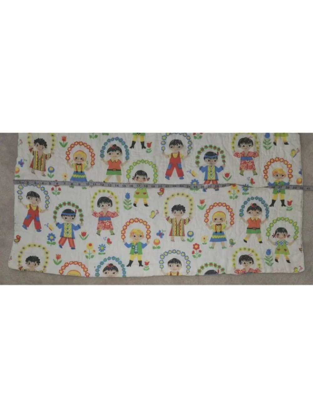 VTG Quilted Blanket 40x47 International Children Handmade ? FLAWS SPOTS AS IS